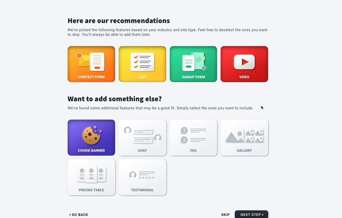 GetResponse's website builder recommendations